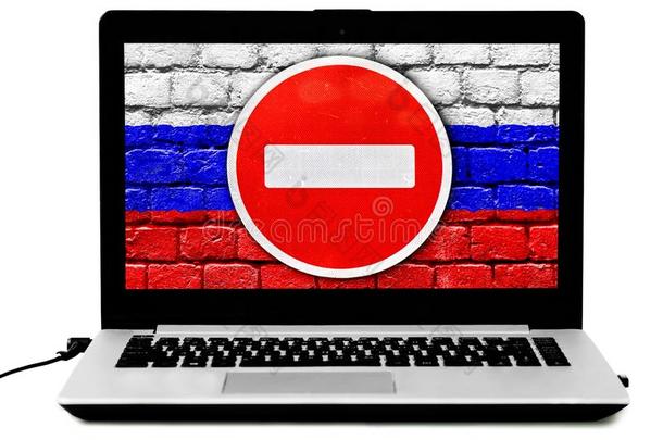 便携式电脑和一ux.构成疑问句和否定句不进入路符号和俄国的旗描画的向一