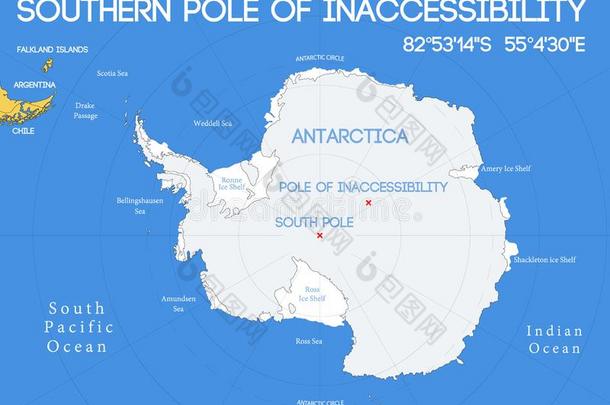 纲要的矢量地图.南方的极点关于不易接近
