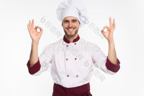 积极的专业的幸福的男人厨师展映美味的ohnekosten不计价符号伊索拉