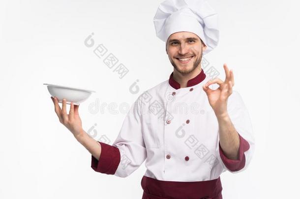 积极的专业的幸福的男人厨师展映美味的ohnekosten不计价符号伊索拉