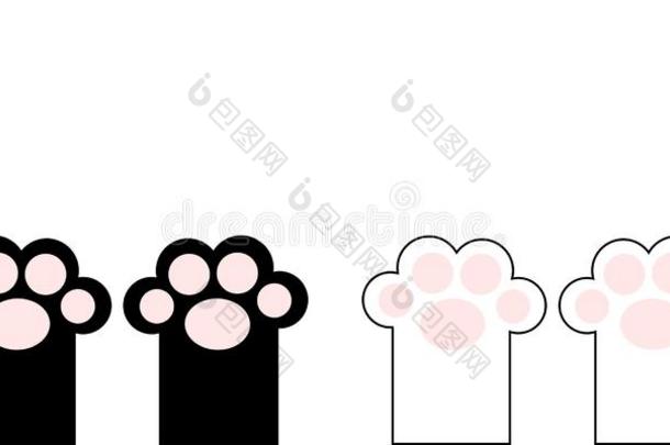 黑的白色的猫爪子<strong>照片</strong>腿脚和粉红色的给装衬垫放置.漂亮的<strong>三维</strong>电解剖标测系统
