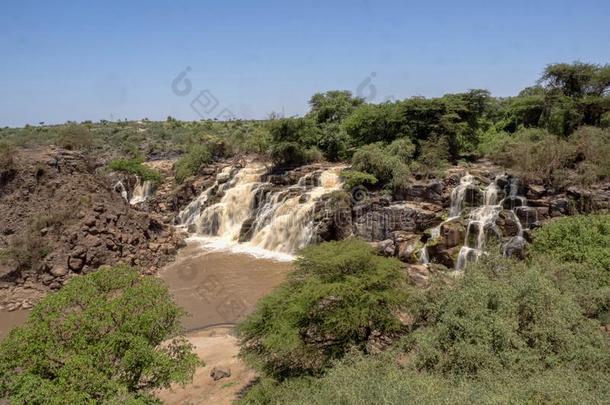 美丽的倾泻关于与水面齐平的瀑布,埃塞俄比亚