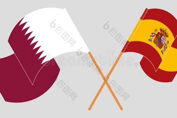 十字的和波浪状的旗关于西班牙和卡塔尔