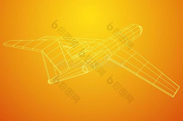 私有的喷嘴水平抽象的多角形的线框图飞机.