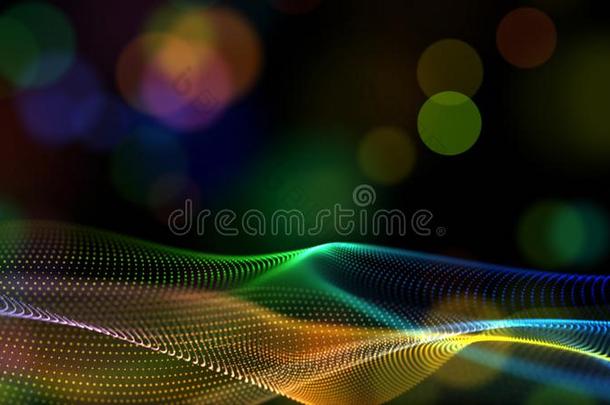 抽象的彩虹颜色或全息图颜色数字的微粒波浪