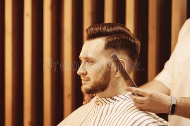 肖像关于有胡须的男人和流行的发型采用pr关于ile我
