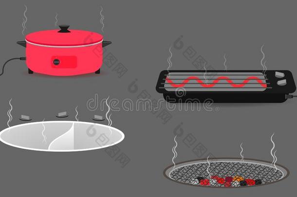 放置关于厨房设备和平底锅锅炉烤面包片机.说明