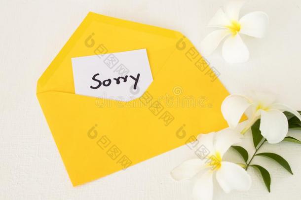 对不起的信息卡片书法采用黄色的信封和弗兰吉潘