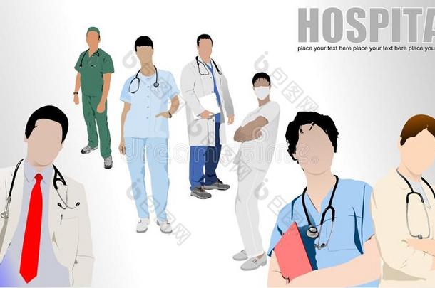 组关于医学的医生和护士采用医院.
