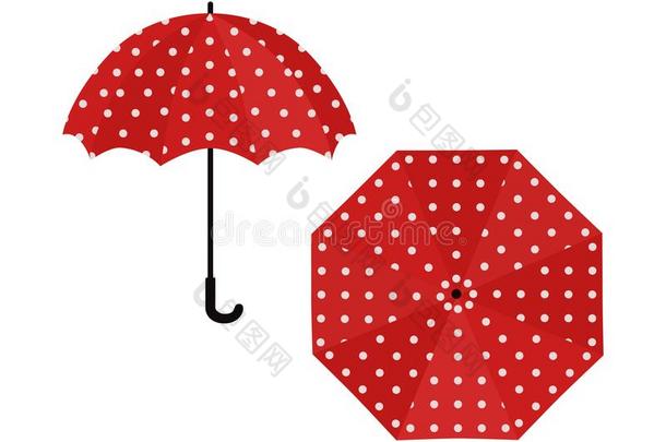 雨伞红色的和波尔卡舞点向白色的背景