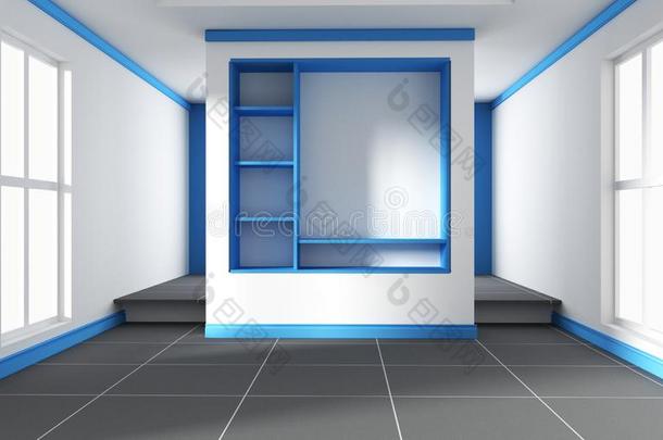 蓝色房间-美丽的房间,空的房间,现代的明亮的内部.