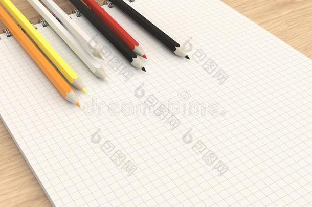 笔记簿和富有色彩的铅笔