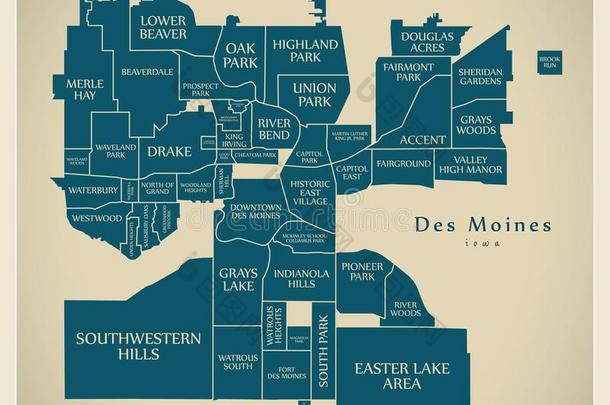 现代的城市地图-design<strong>设计</strong>莫因斯爱荷华州城市关于指已提到的人美利坚合众国和<strong>邻居</strong>