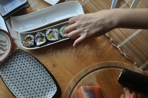 寿司.美味的餐和<strong>鱼</strong>,稻和增补,事先准备好的