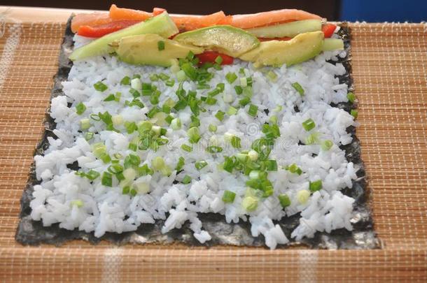 寿司.美味的餐和鱼,稻和<strong>增补</strong>,事先准备好的