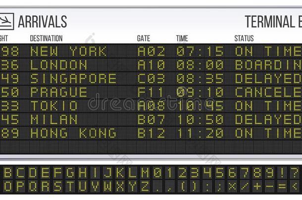 机场记分板.数字的带路板字体,到达和部门