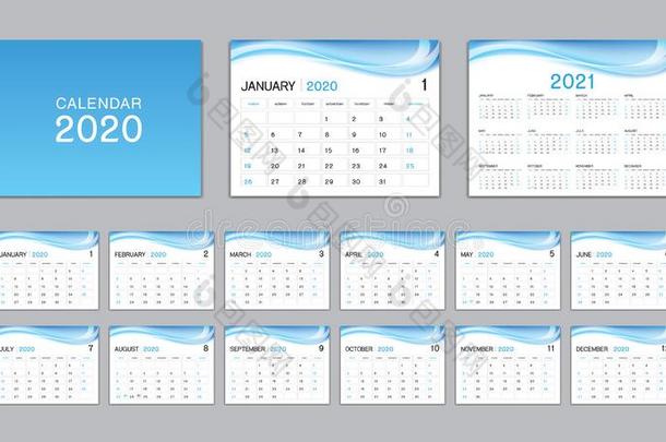 放置书桌日历2020矢量,日历<strong>2021</strong>设计,一星期开始