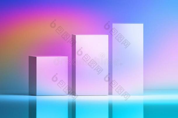 生动的富有色彩的粉红色的蓝色梯度有色的num.三白色的盒