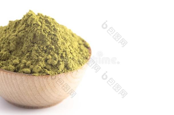 碗关于绿色的茶水日本抹茶粉隔离的向一白色的B一ckground