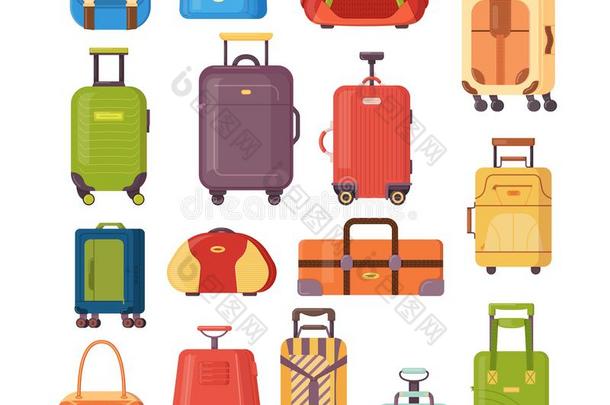 放置关于塑料制品和金属手提箱,背包,袋为行李.