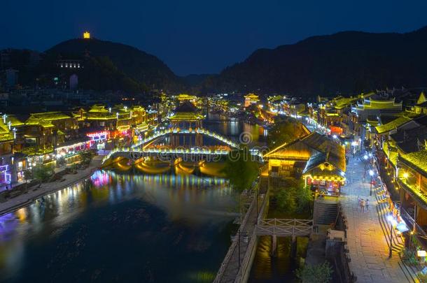 湖南湘西州凤凰古代的城市夏风景