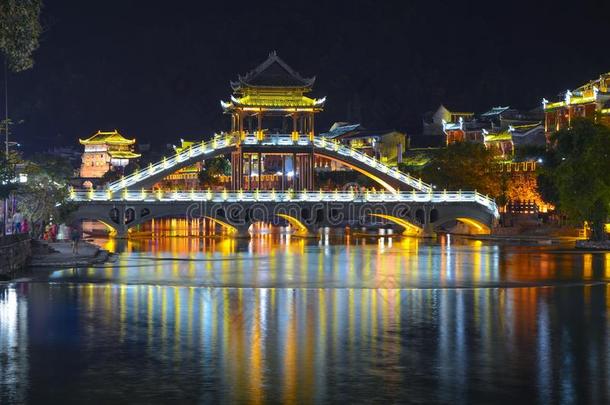 湖南湘西州凤凰古代的城市夏风景