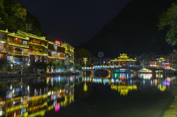 湖南湘西州凤凰古代的城市夏风景