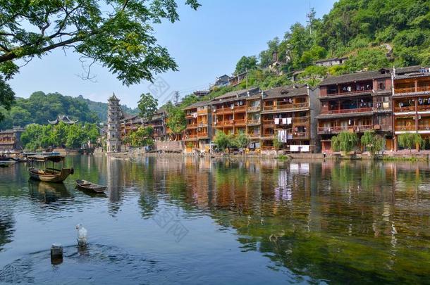 湖南湘西州凤凰古代的城市夏风景