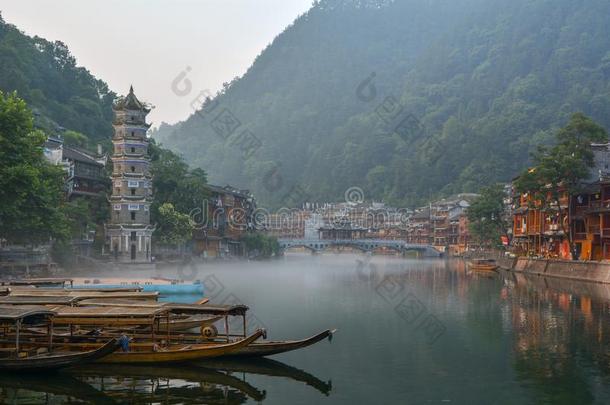 湖南湘西州凤凰古代的城市夏风景