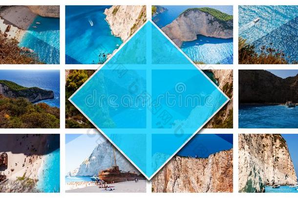 拼贴画照片扎金索斯岛-希腊,采用16:9版式.