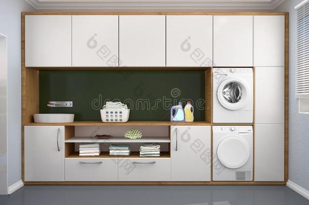 洗衣店房间设计和洗涤机器