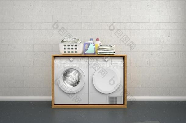 洗衣店房间设计和洗涤机器.