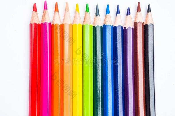 富有色彩的铅笔,隔离的向白色的,复制品空间