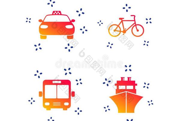 运送偶像.出租车汽车,自行车,公共汽车和船.矢量