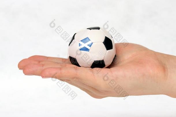 袖珍型的东西足球采用手和num.一黑的po采用t关于足球是（be的三单形式斯考特兰