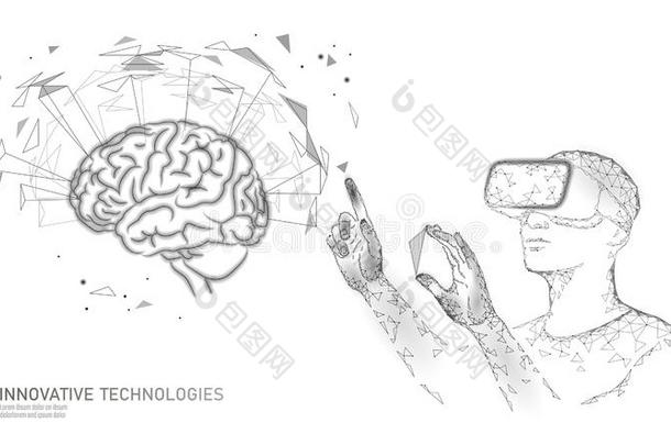 积极的人脑VirtualReality虚拟现实戴在头上的耳机或听筒紧接在后的水平虽然能力.男人