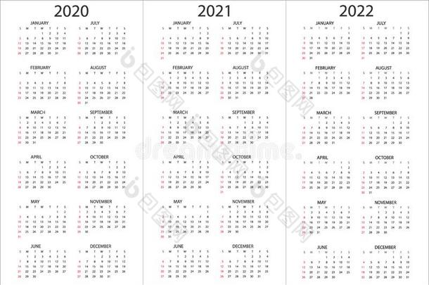 放置关于日历2020,2021,2022年,简单的设计样板,