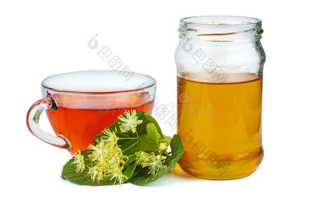 药草的茶水,罐子关于蜂蜜和菩提树花