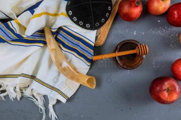 苹果,石榴和蜂蜜关于犹太人的新的年罗什哈<strong>莎</strong>娜石山