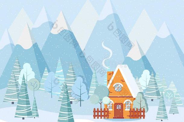 冬风景和国家房屋,冬树,针枞,人名
