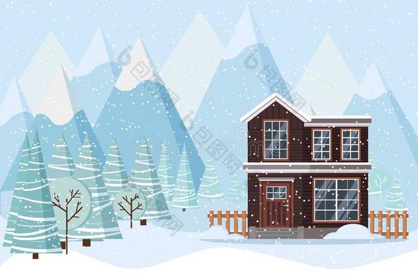 冬风景和国家房屋,冬树,针枞,人名