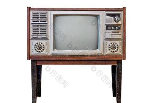 古老的木制的盒电视隔离的向白色的