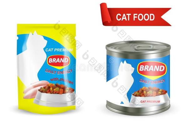 猫食物<strong>包装</strong>假雷达放置,矢量隔离的说明