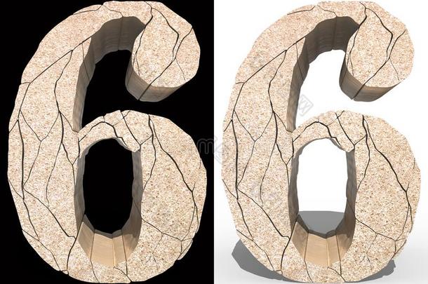 有裂缝的石头<strong>数码</strong>.3英语字母表中的第四个字母数字向黑的和白色的背景.