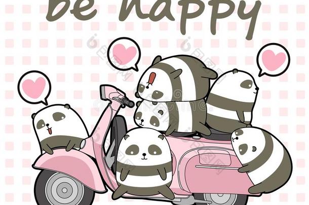卡哇伊熊猫和粉红色的摩托车