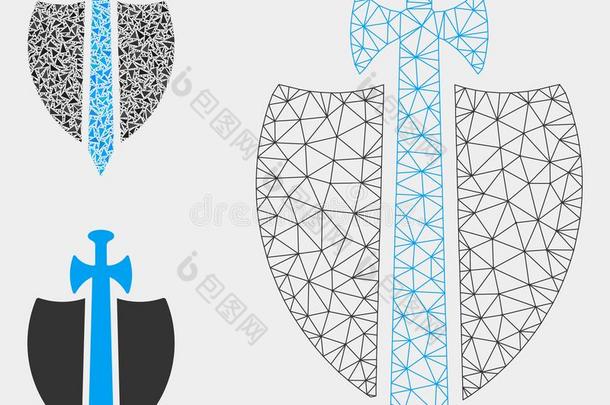 警卫矢量网孔金属丝框架模型和三角形马赛克偶像