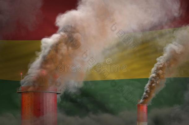 重的烟关于植物小管向玻利维亚条子毛绒旗-全球的准备动作的c向c