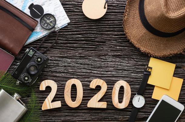 顶看法2020幸福的新的年数字向木材表和冒险<strong>活动</strong>