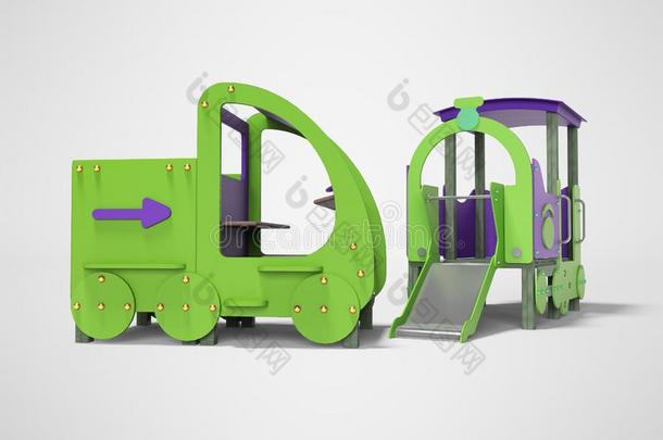 绿色的紫色的汽车和火车操场为孩子们和滑落3英语字母表中的第四个字母