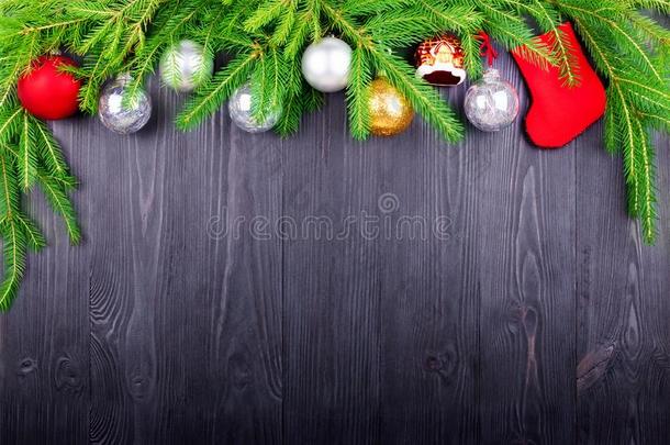 圣诞节节日的边,新的年装饰的框架,银球
